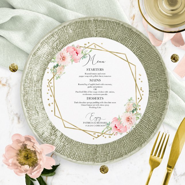 Round Wedding Menu Elegant Floral Geometric (Creator Uploaded)