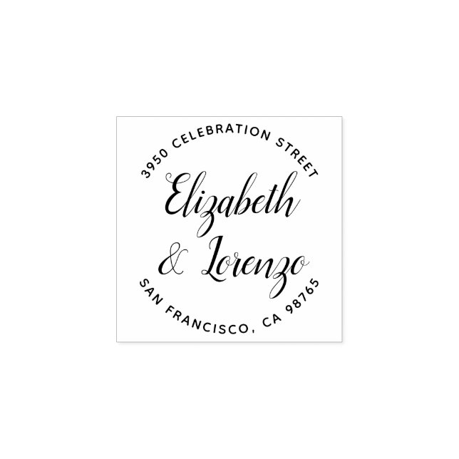 Round Wedding Script Return Address Rubber Stamp (Imprint)