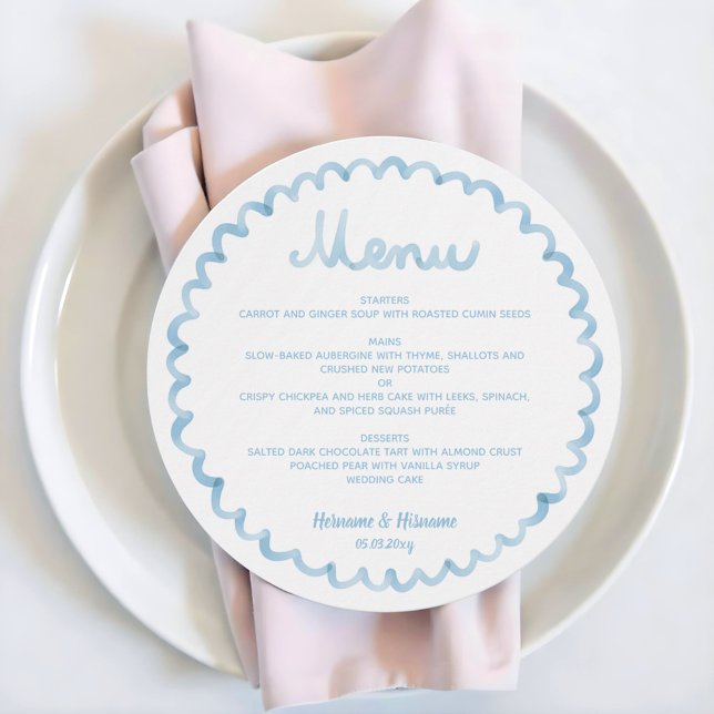 Round Whimsical Blue Frame Wedding Menu (Creator Uploaded)