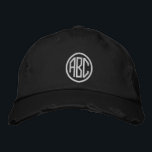 Round White Embroidered Hat Monogram on Black Cap<br><div class="desc">Add your initials to this custom monogrammed hat template. Many other colours are available as well.</div>