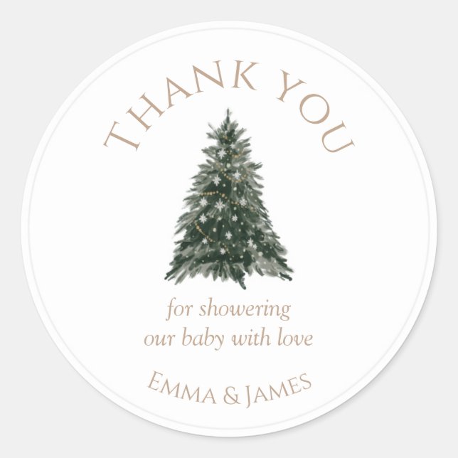Round Winter Forest Christmas Tree Sticker (Front)