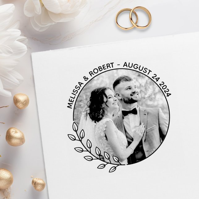 Round Wreath Custom Photo Wedding Save the Date  Rubber Stamp (Creator Uploaded)