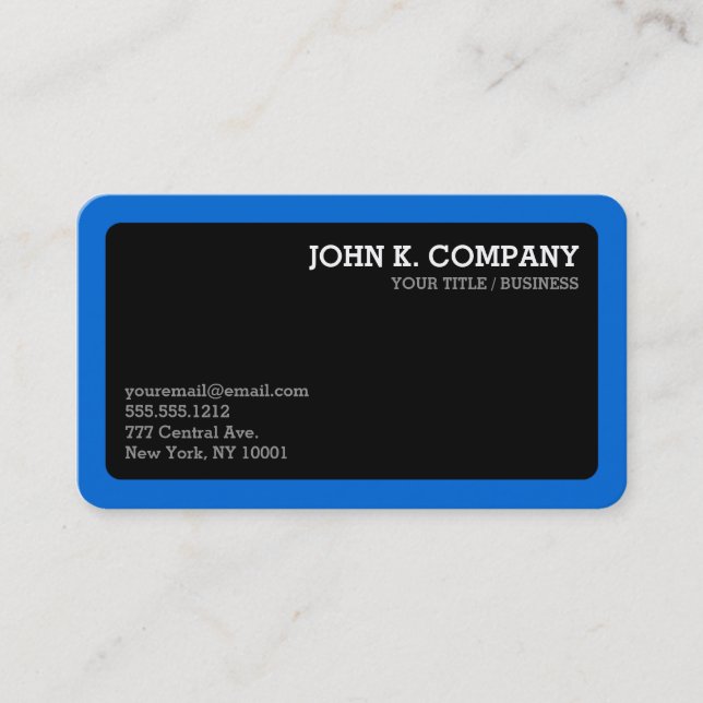 Rounded Blue Border Black Minimal Professional Business Card (Front)