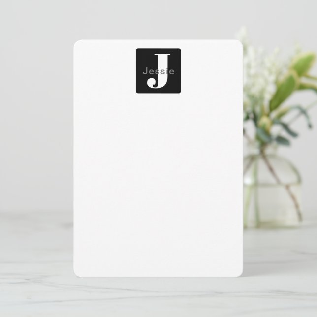 Rounded Box Name & Monogram | Black White & Grey Card (Standing Front)