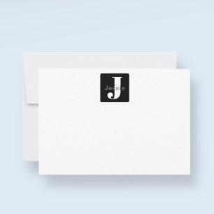 Rounded Box Name & Monogram   Black White & Grey Thank You Card