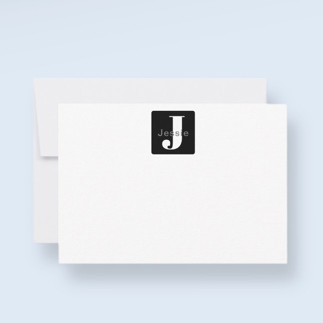 Rounded Box Name & Monogram | Black White & Grey Thank You Card (Creator Uploaded)