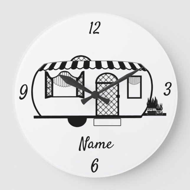 Rounded Caravan Trailer Thunder_Cove Large Clock (Front)