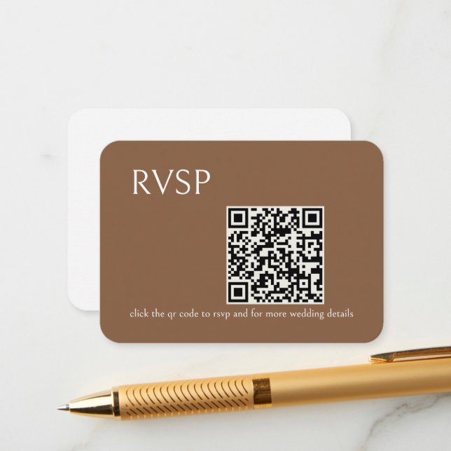Rounded Cocoa Brown Modern QR Code Wedding Enclosure Card (Front/Back In Situ)