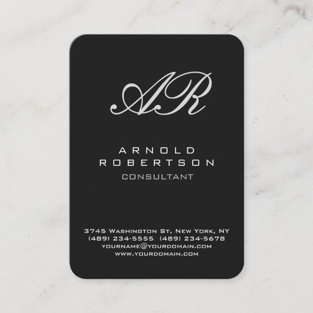 Rounded Corner Calligraphic Monogram Business Card (Front)