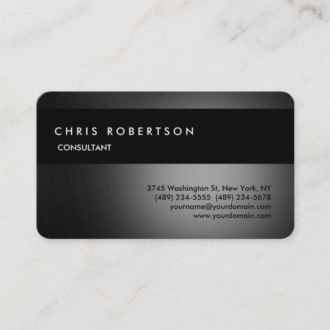 Rounded Corner Grey Black Charming Business Card (Front)
