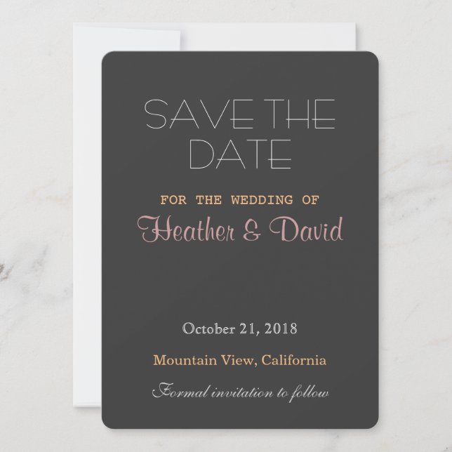 Rounded Corner Grey Save Date Wedding Invitation (Front)
