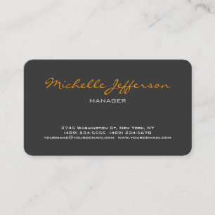 Rounded Corner Grey Yellow Script Business Card