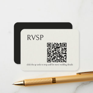Rounded Cream and Black Modern QR Code Wedding Enclosure Card