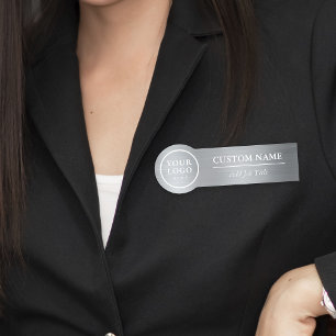 Rounded Elegant Metallic Silver Employee Name Tag