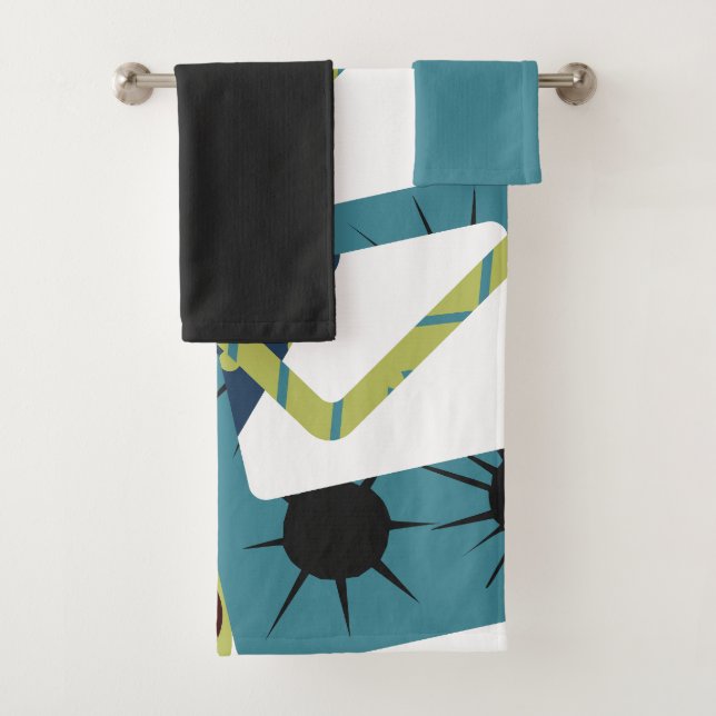 Rounded Mid-Century Modern Rectangles  Bath Towel Set (Insitu)