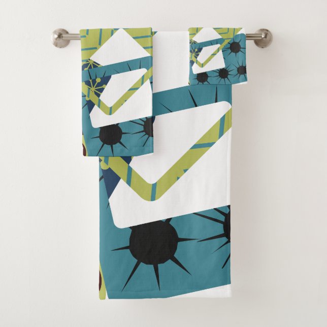 Rounded Mid-Century Modern Rectangles  Bath Towel Set (Insitu)