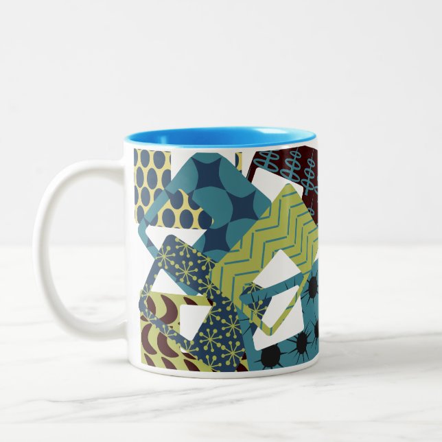 Rounded Mid-Century Modern Rectangles  Two-Tone Coffee Mug (Left)