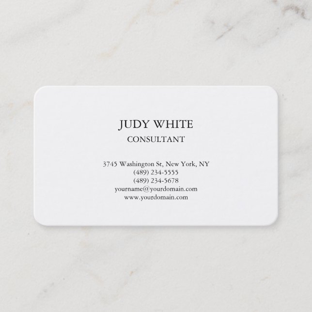 Rounded Plain Simple White Attractive Minimalist Business Card (Front)