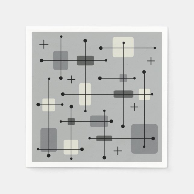 Rounded Rectangles Squares Grey Napkin (Front)