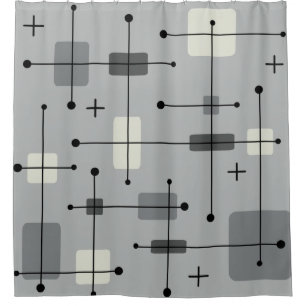 Rounded Rectangles Squares Grey Shower Curtain