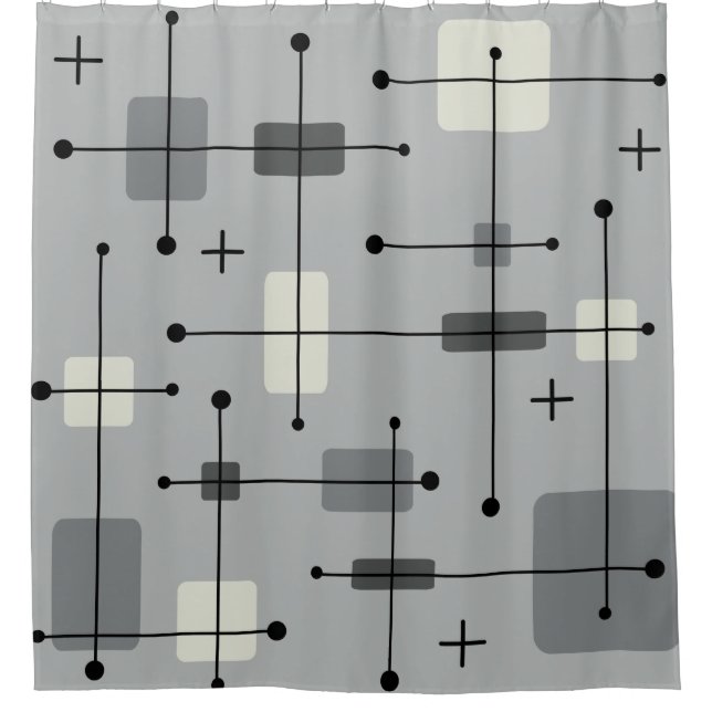 Rounded Rectangles Squares Grey Shower Curtain (Front)