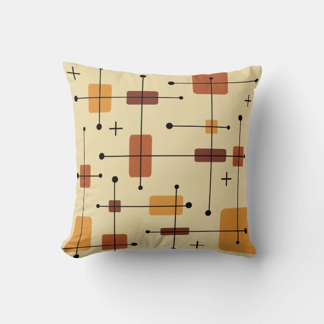 Rounded Rectangles Squares Orange Cushion (Front)