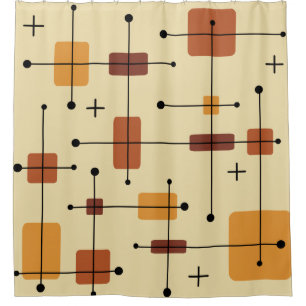 Rounded Rectangles Squares Orange Shower Curtain