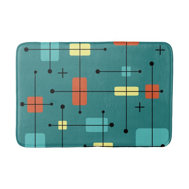 Rounded Rectangles Squares Teal Bath Mat (Front)
