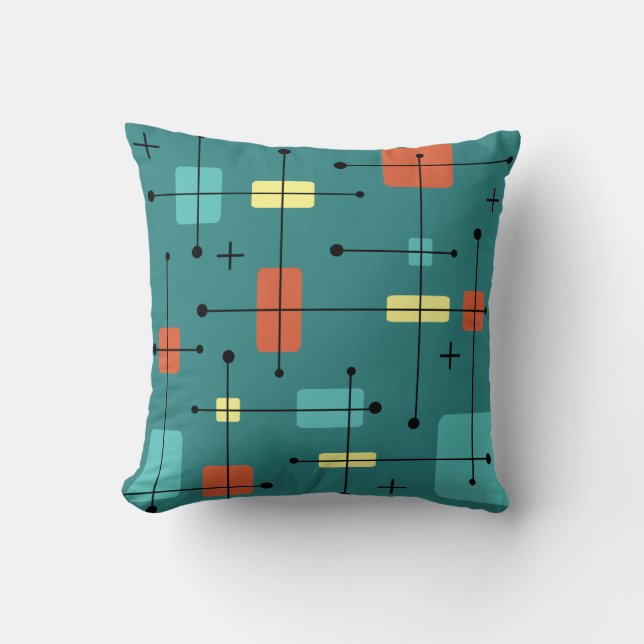 Rounded Rectangles Squares Teal Cushion (Front)