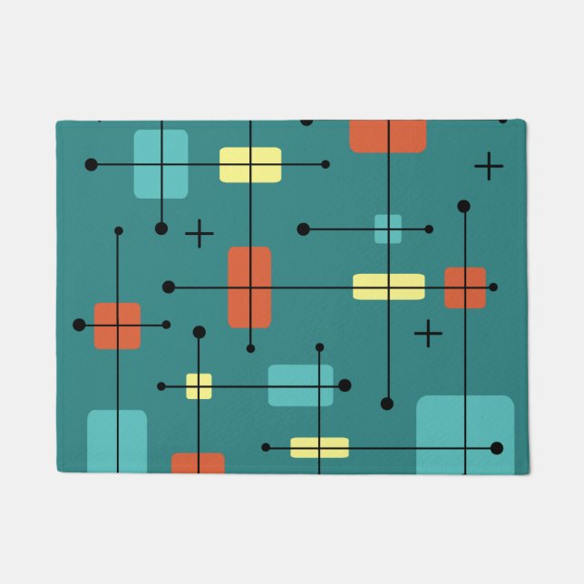 Rounded Rectangles Squares Teal Doormat (Front)