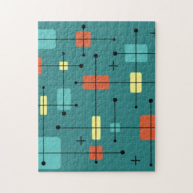 Rounded Rectangles Squares Teal Jigsaw Puzzle (Vertical)