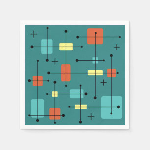 Rounded Rectangles Squares Teal Napkin