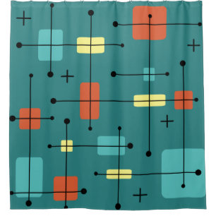 Rounded Rectangles Squares Teal Shower Curtain