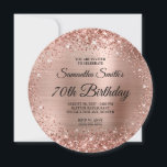 Rounded Rose Gold Glitter Monogram 70th Birthday Invitation<br><div class="desc">A glamourous monogrammed 70th birthday with a rounded faux rose gold glitter design to fit the circle invitations. The fancy black and white calligraphy monogram on the backside can be customised or deleted. The design features a sparkly rose gold glitter against a coordinating faux shiny brushed metal foil graphic image....</div>