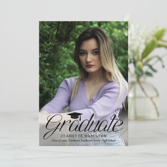 Rounded Script Front/Back Photo Graduation Invitation (Standing Front)