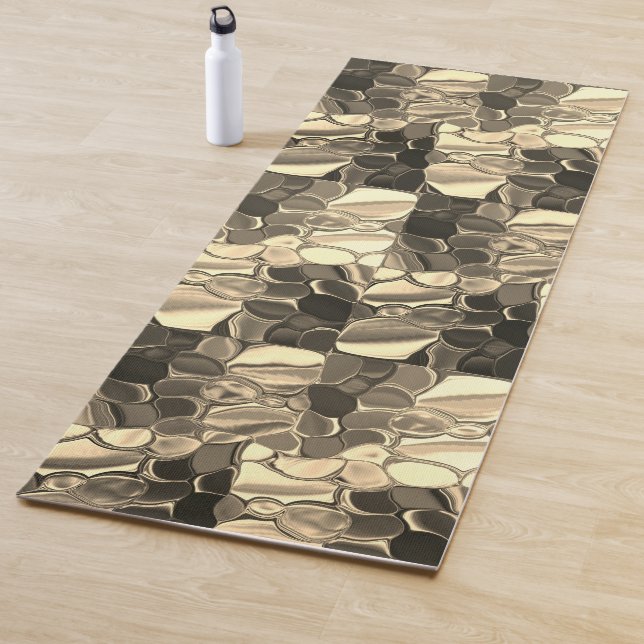 Rounded shapes in bronze colour, glossy light gold yoga mat (In Situ)