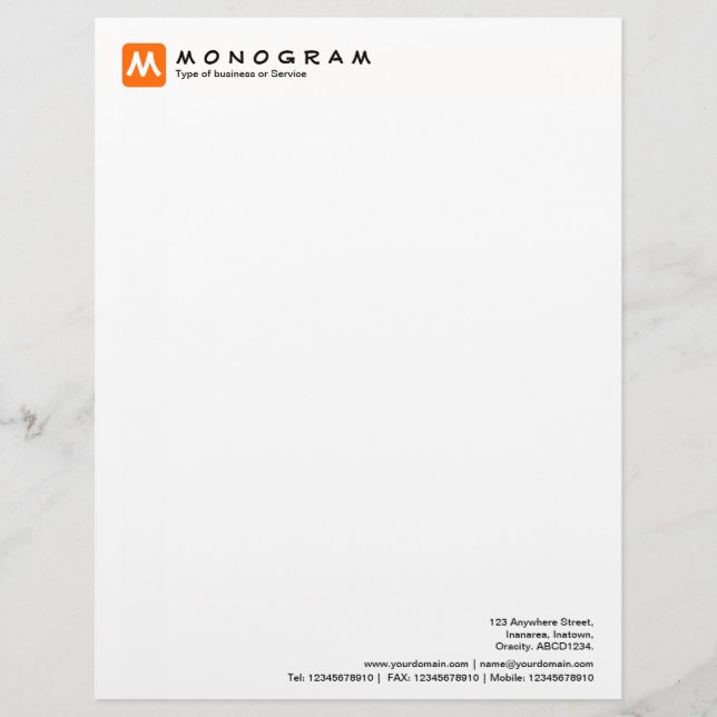 Rounded Square Monogram - Orange Letterhead Design (Front)