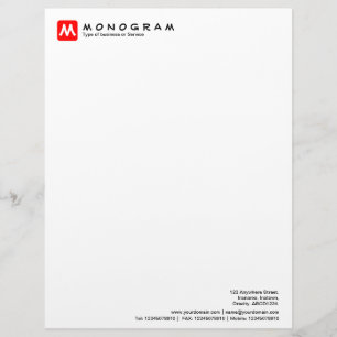 Rounded Square Monogram - Red Custom Letterhead