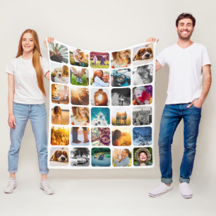 Rounded Square Photo Collage Fleece Blanket