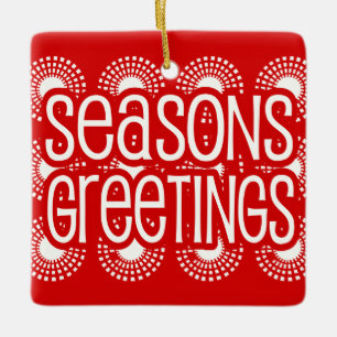 Rounded Square Red Seasons Greetings Ornament