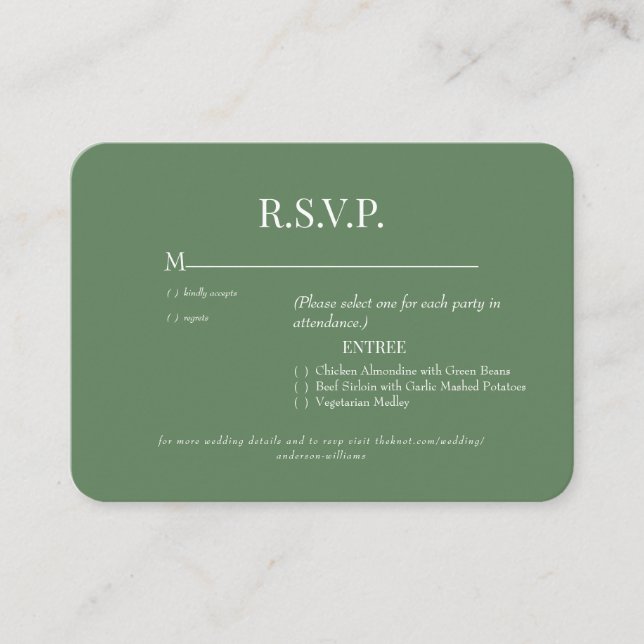 Rounded Viridian Dinner Options Wedding Enclosure Card (Front)