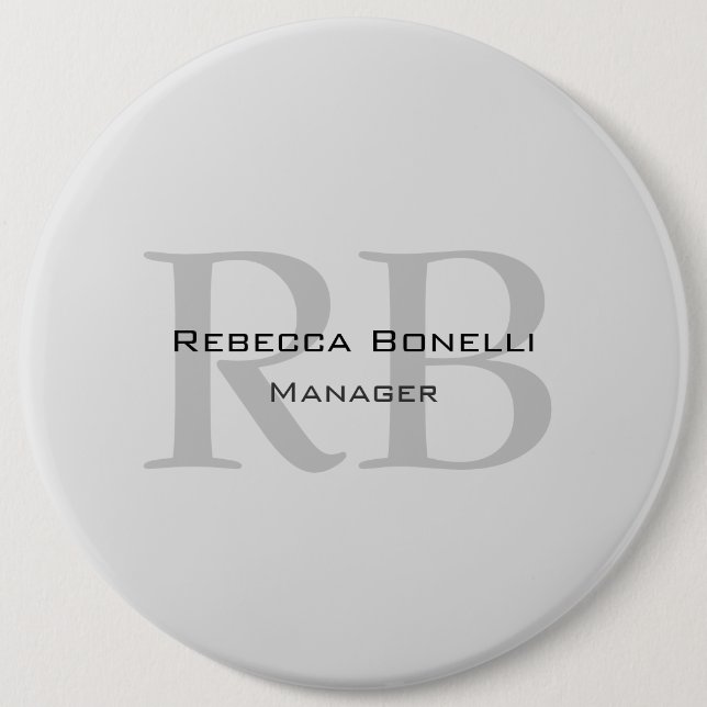 Rounded White Gray Monogram Manager 6 Cm Round Badge (Front)
