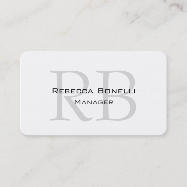 Rounded White Grey Monogram Manager Business Card (Front)
