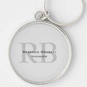 Rounded White Grey Monogram Manager Key Ring