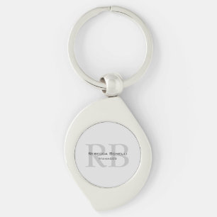 Rounded White Grey Monogram Manager Key Ring