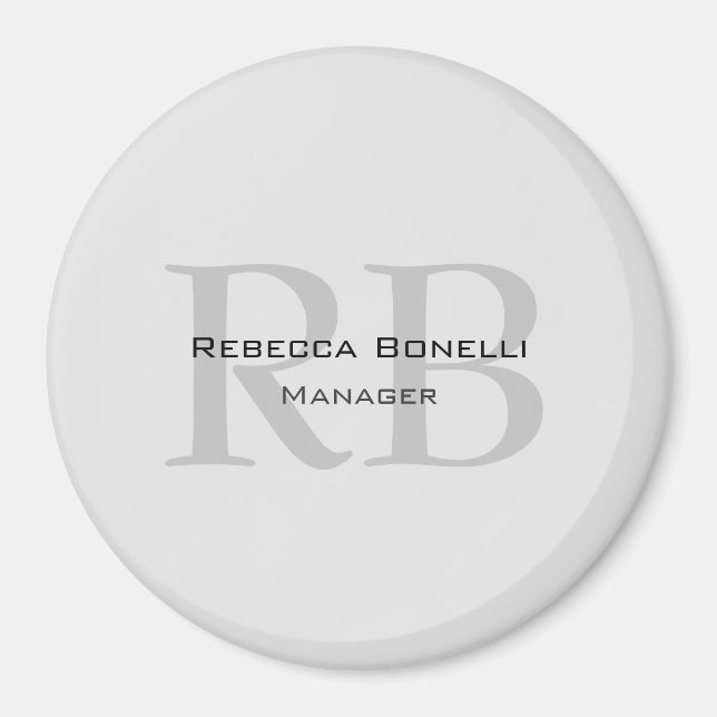 Rounded White Grey Monogram Manager Magnet (Front)