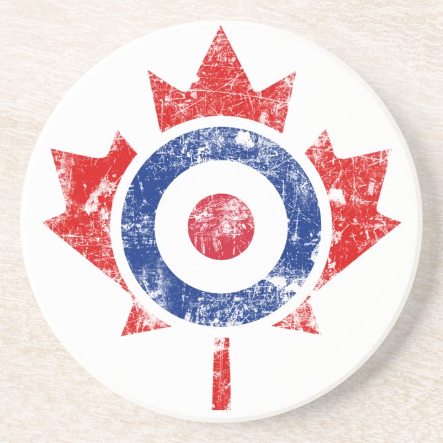 Roundel Canada Curling Hockey Target Grunge Ice Coaster (Front)