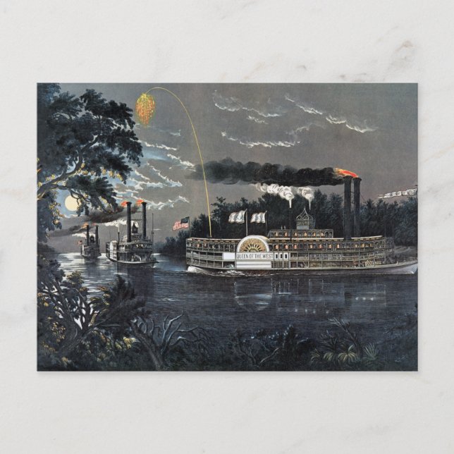 Rounding a Bend on the Mississippi Steamboat Postcard (Front)