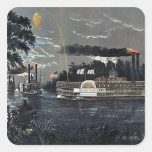 Rounding a Bend on the Mississippi Steamboat Square Sticker