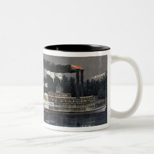 Rounding a Bend on the Mississippi Steamboat Two-Tone Coffee Mug